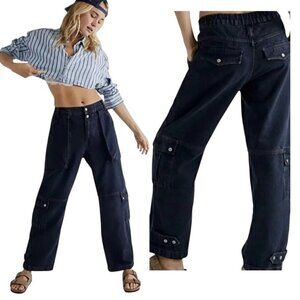 Free People Marx Slouchy Cargo Pants Women 26 Wash Black Wide Leg Grunge Utility